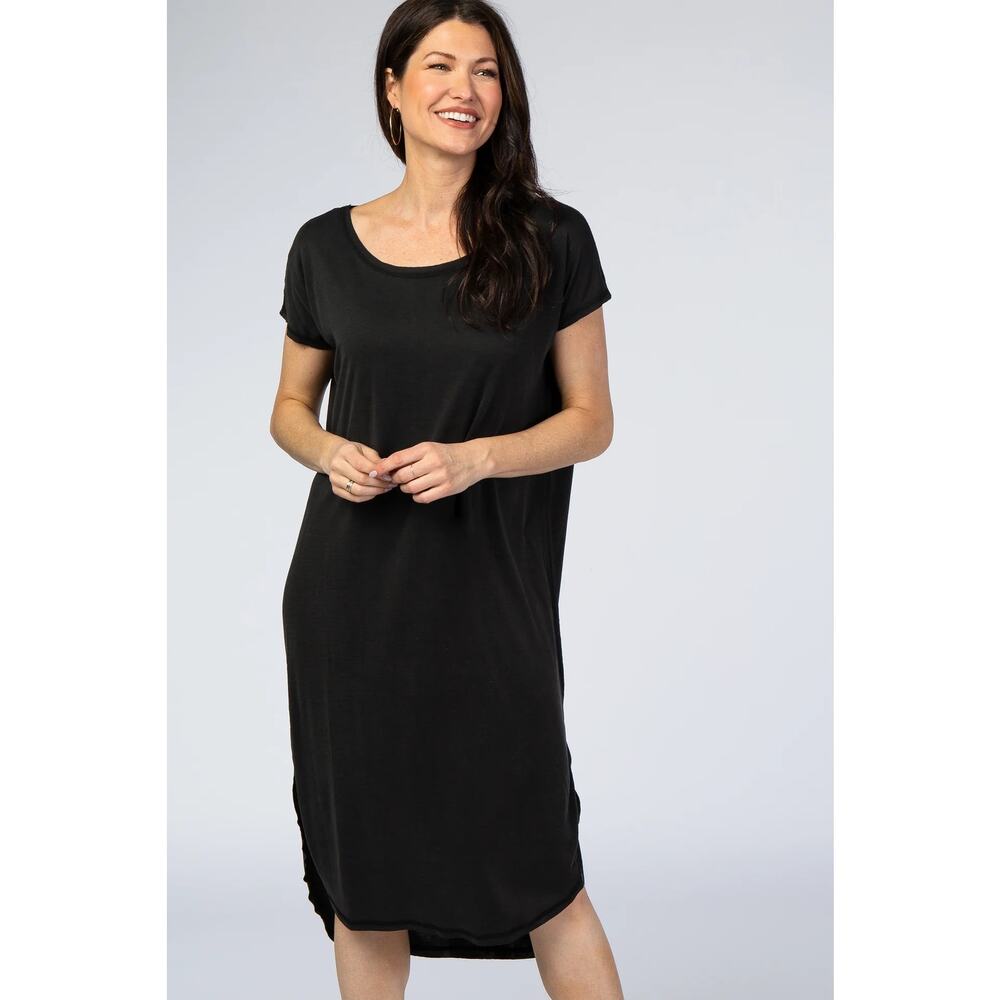 Pink Blush Black Faded Curved Hem Midi Dress Medium NWT Casual Basic
